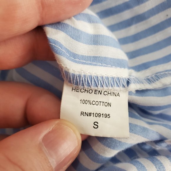 Love J Top S Stripe White Blue Ruffle Button Up Sl - Picture 9 of 10